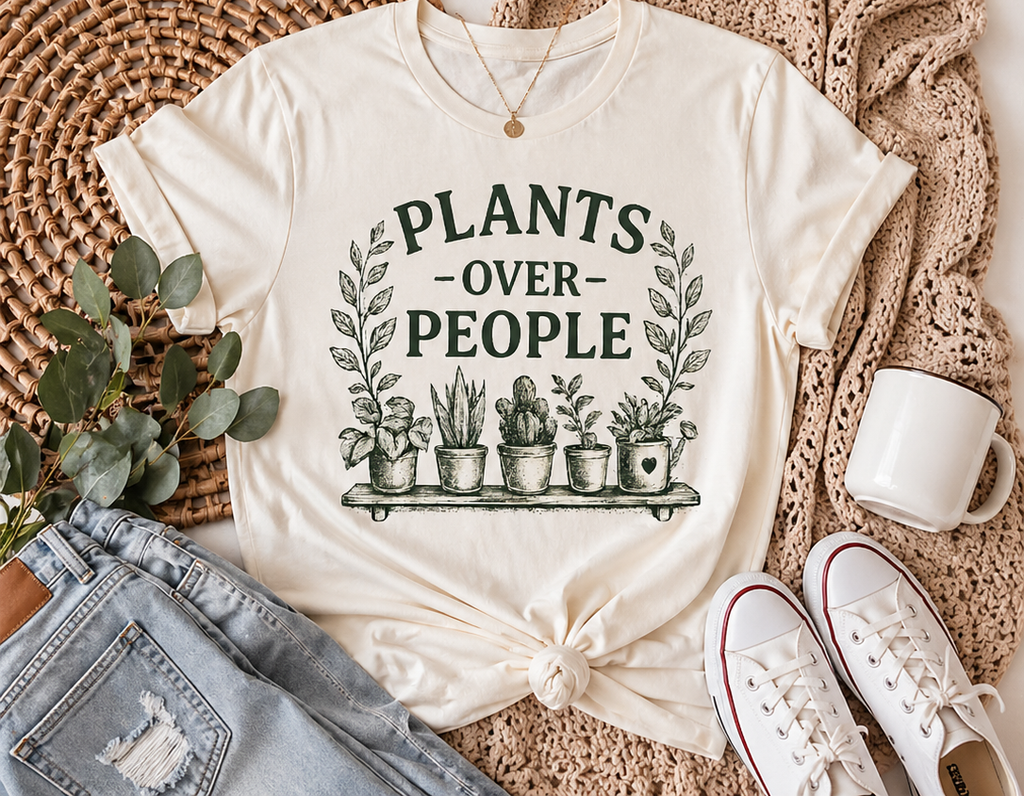 Plants Over People T‑Shirt — Botanical Graphic Tee for Plant Lovers